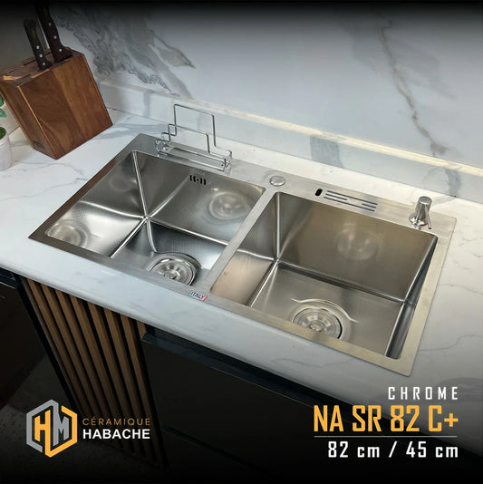 evier cuisine SWISS_INOX NASR82C+ chrome en INOX 304 (82/45cm) + robinet 360