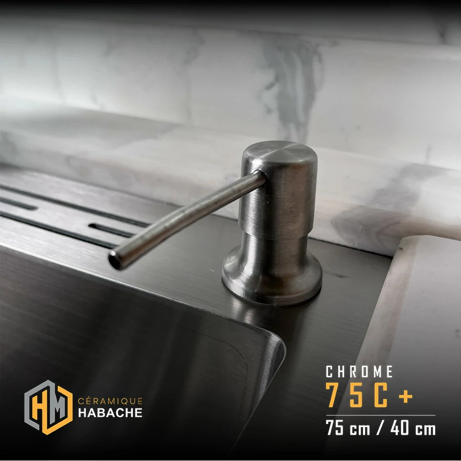 evier cuisine SWISS_INOX 75C+ chrome en INOX 304 (75/40cm) + robinet 360