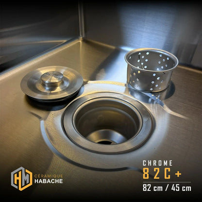 evier cuisine SWISS 82C+ chrome en INOX 304 (82/45cm) + robinet 360