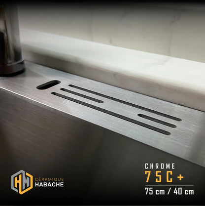 evier cuisine SWISS_INOX 75C+ chrome en INOX 304 (75/40cm) + robinet 360