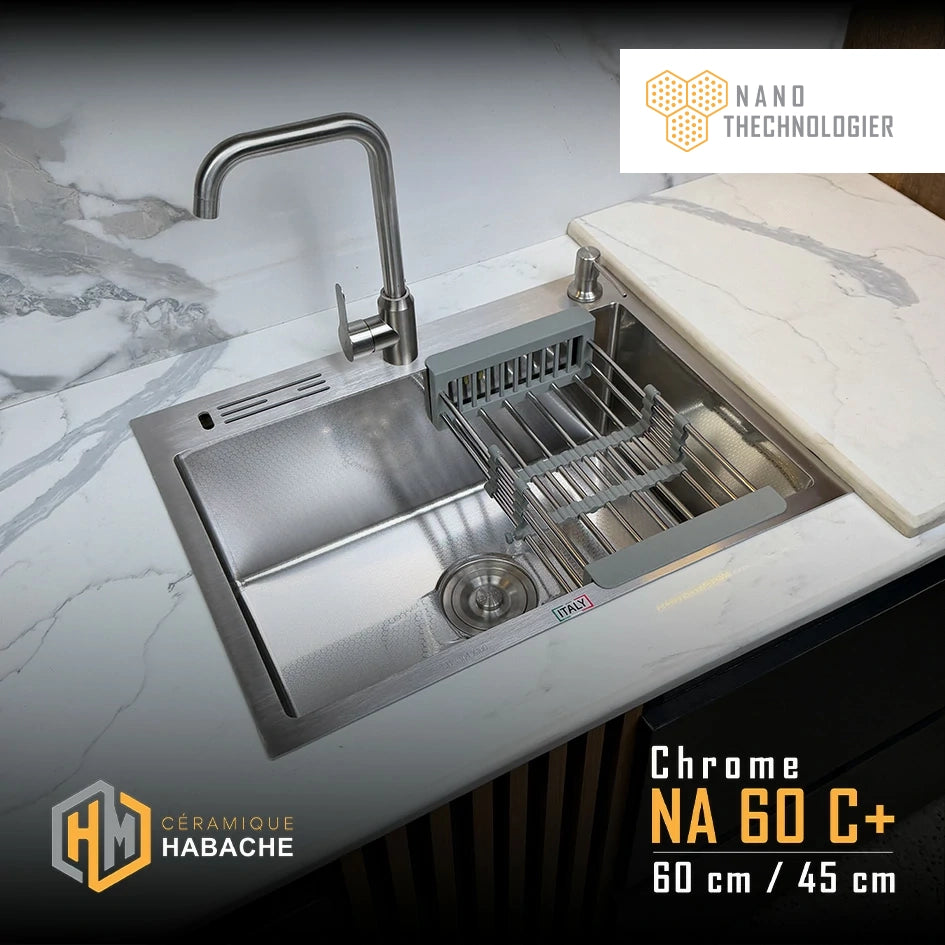 Évier de cuisine SWISS INOX 60×45 cm en Inox 304 – 1 Bac | Noir ou Chrome