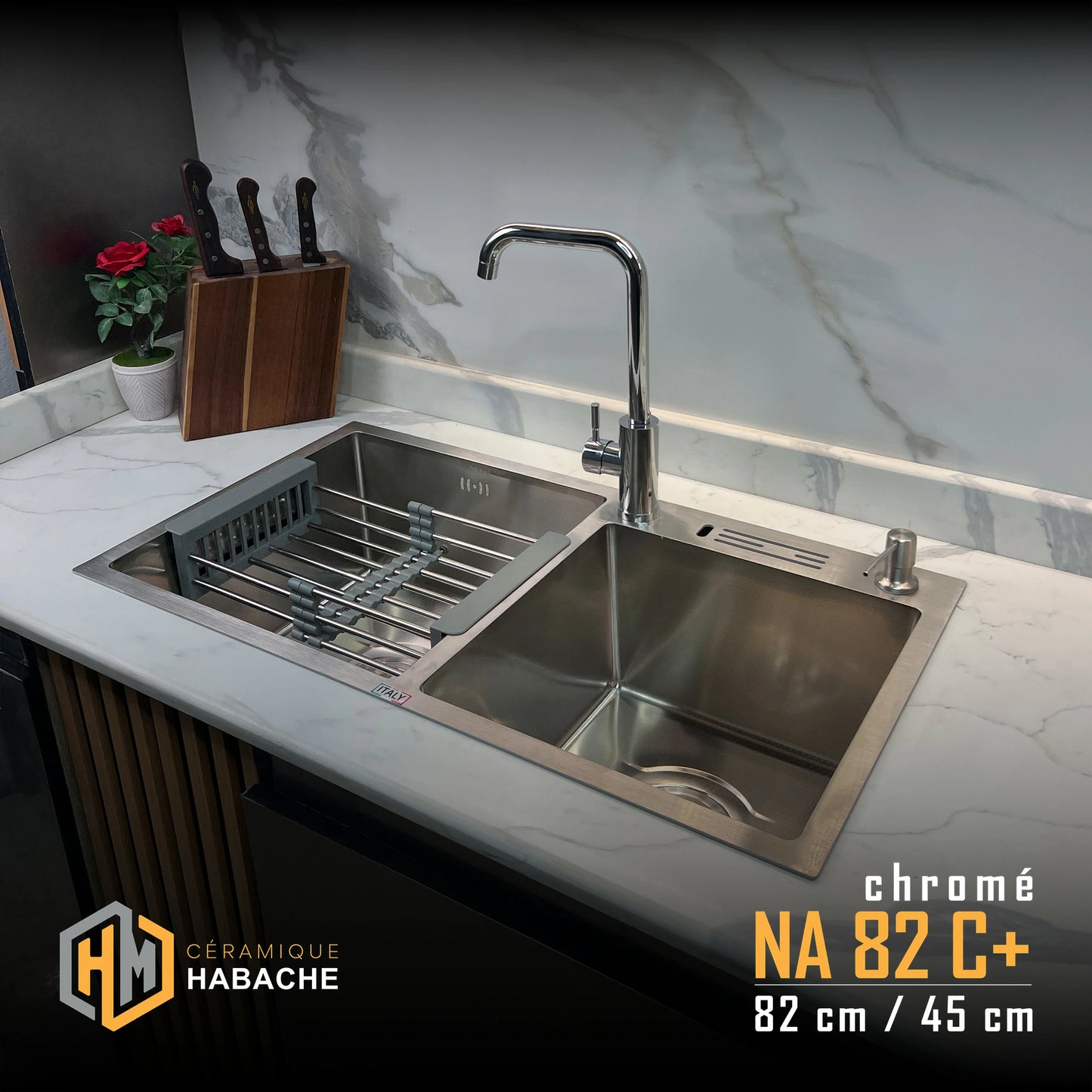 evier cuisine SWISS NA82C+ INOX 304 (82/45cm) + robinet 360