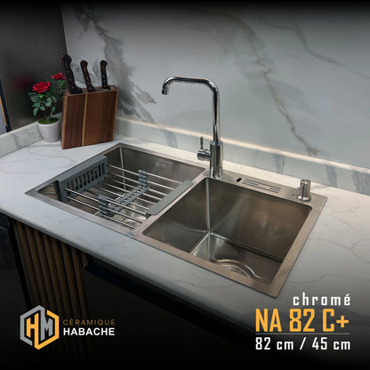 evier cuisine SWISS NA82C+ INOX 304 (82/45cm) + robinet 360