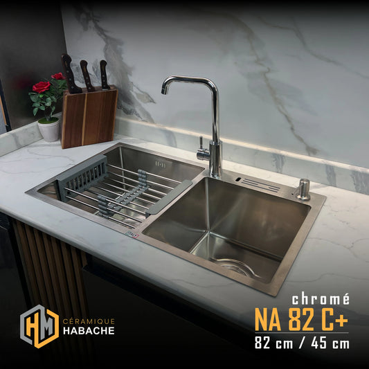 evier cuisine SWISS NA82C+ INOX 304 (82/45cm) + robinet 360