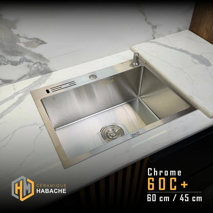 Evier cuisine SWISS_INOX 60  (60N+ noir- 60 C+ chrome) + robinet