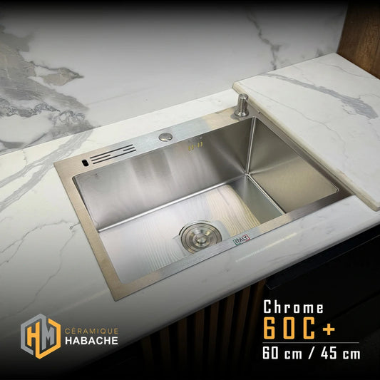Evier cuisine SWISS_INOX 60  (60N+ noir- 60 C+ chrome) + robinet