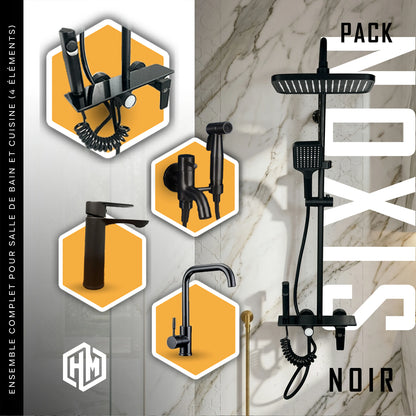 Pack NOXIS NOIR Ensemble complet pour salle de bain et cuisine ( 4 Éléments )