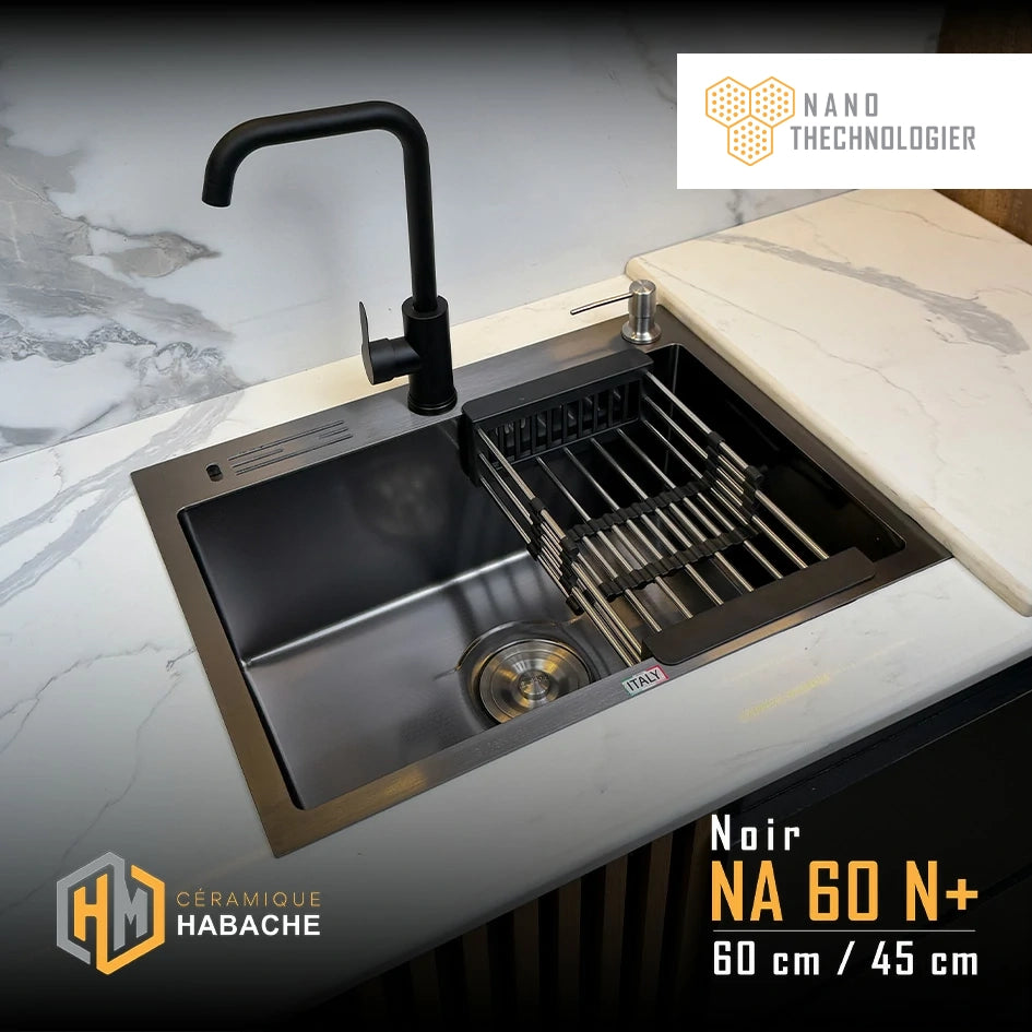 Évier de cuisine SWISS INOX 60×45 cm en Inox 304 – 1 Bac | Noir ou Chrome