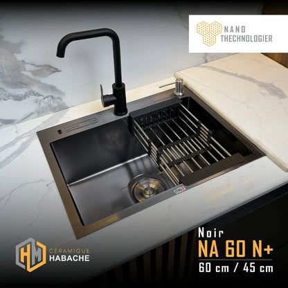 Évier de cuisine SWISS INOX 60×45 cm en Inox 304 – 1 Bac | Noir ou Chrome