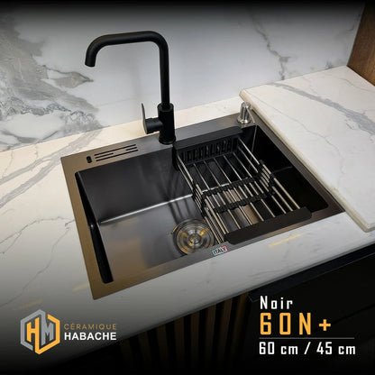 Évier de cuisine SWISS INOX 60×45 cm en Inox 304 – 1 Bac | Noir ou Chrome