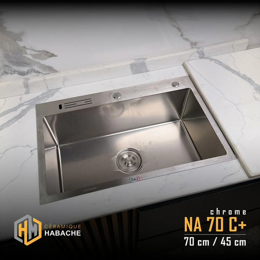 Évier de Cuisine SWISS INOX NA70C+ Chrome en INOX 304 (70/45cm) + robinet