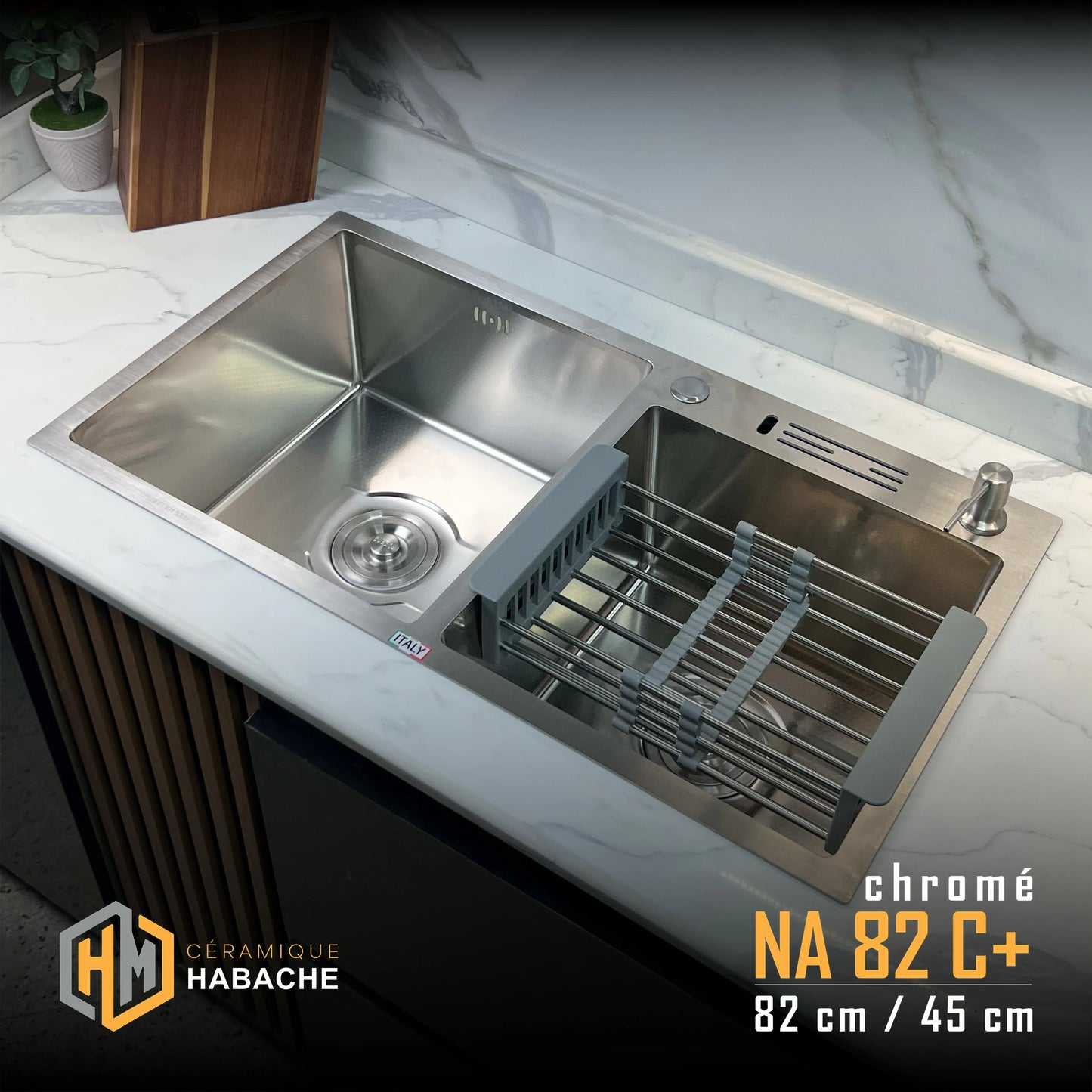 evier cuisine SWISS NA82C+ INOX 304 (82/45cm) + robinet 360