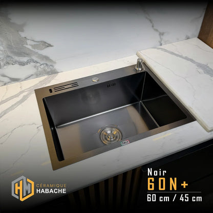 Évier de cuisine SWISS INOX 60×45 cm en Inox 304 – 1 Bac | Noir ou Chrome