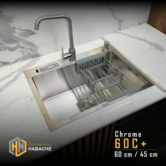 Evier cuisine SWISS_INOX 60  (60N+ noir- 60 C+ chrome) + robinet