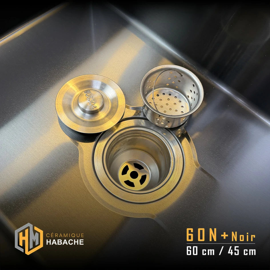 Evier cuisine SWISS_INOX 60  (60N+ noir- 60 C+ chrome) + robinet