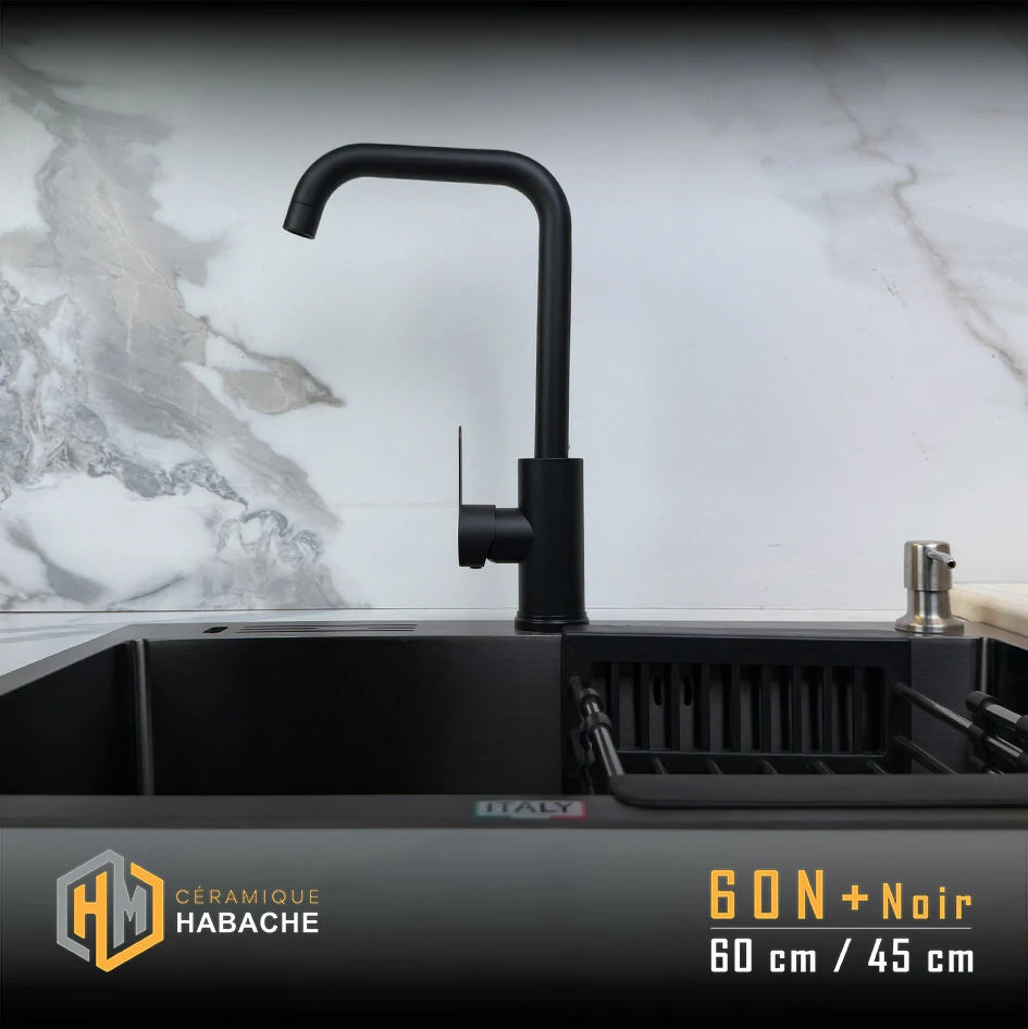 Evier cuisine SWISS_INOX 60  (60N+ noir- 60 C+ chrome) + robinet