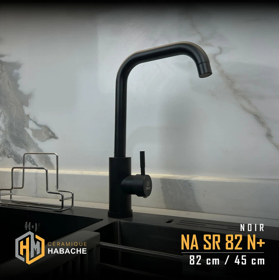 evier cuisine SWISS_INOX NASR82N+ noir en INOX 304 (82/45cm) + robinet 360
