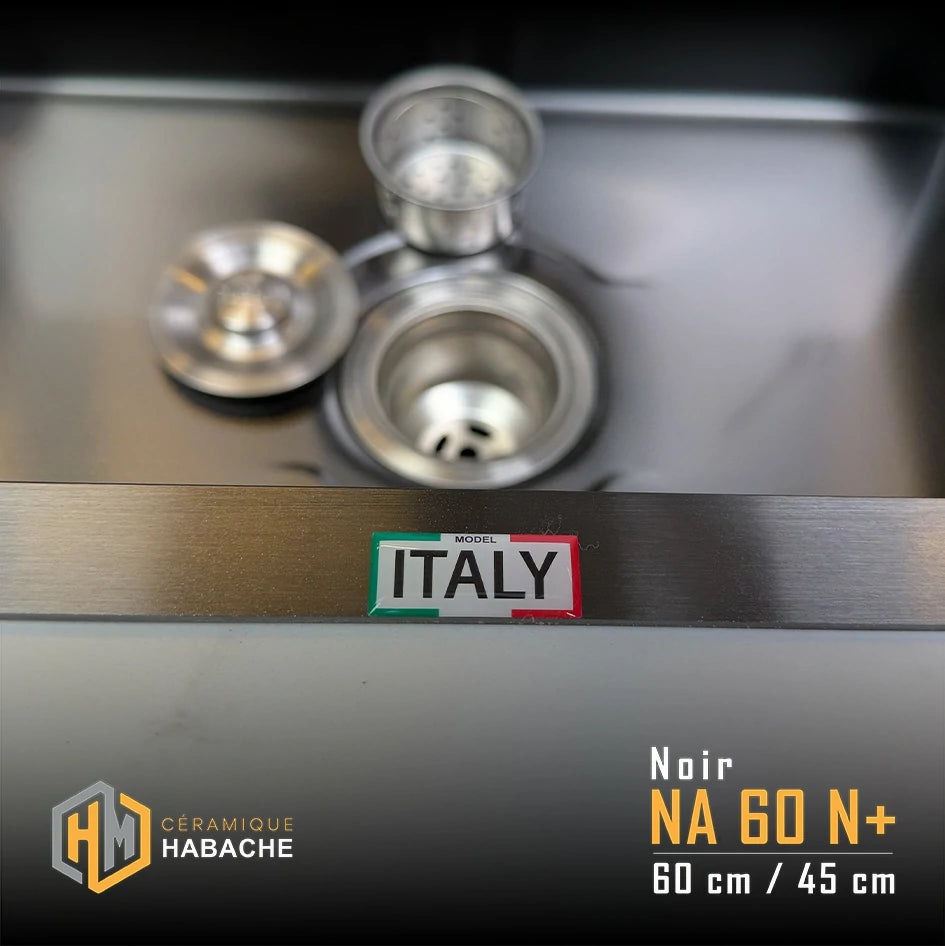 Évier de cuisine SWISS INOX 60×45 cm en Inox 304 – 1 Bac | Noir ou Chrome