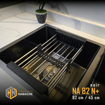 evier cuisine SWISS NA82N+ noir en INOX 304 (82/45cm) + robinet 360