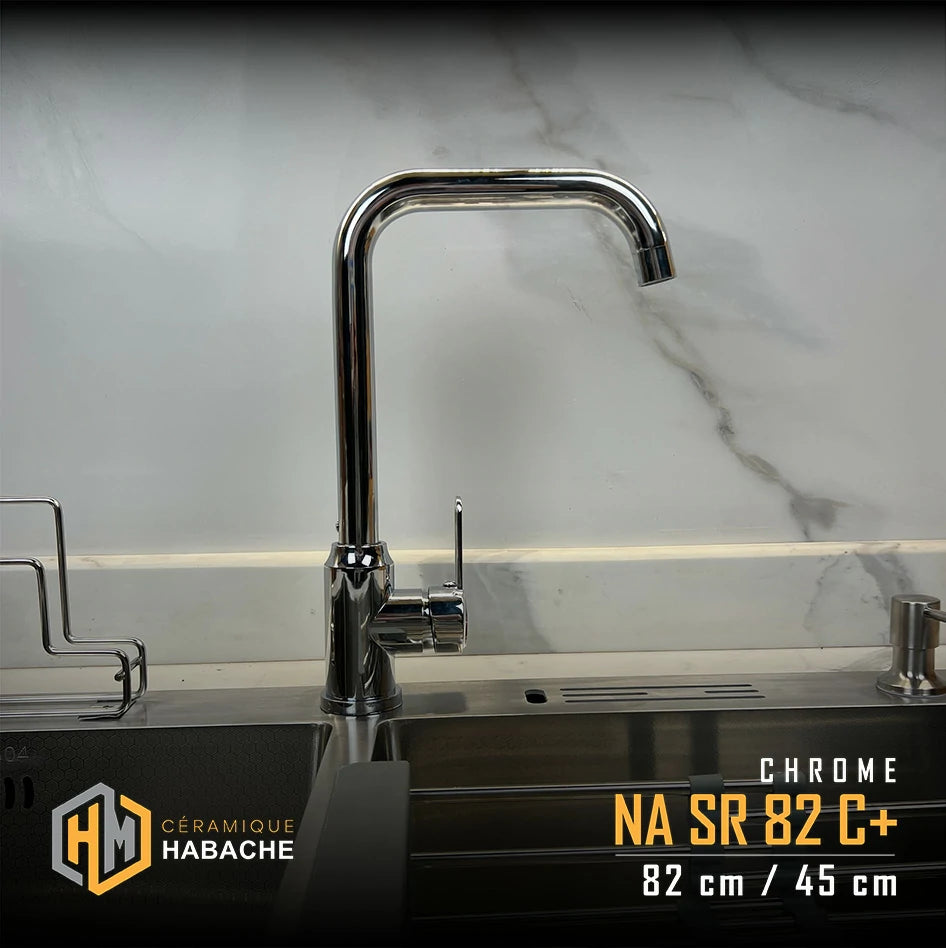 evier cuisine SWISS_INOX NASR82C+ chrome en INOX 304 (82/45cm) + robinet 360