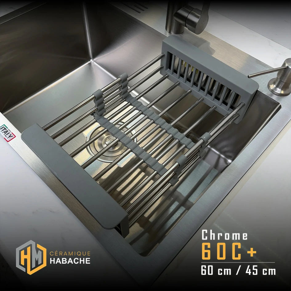 Evier cuisine SWISS_INOX 60  (60N+ noir- 60 C+ chrome) + robinet