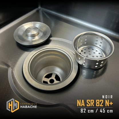 evier cuisine SWISS_INOX NASR82N+ noir en INOX 304 (82/45cm) + robinet 360