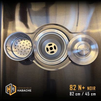 evier cuisine SWISS 82N+ NOIR en INOX 304 (82/45cm) + robinet 360