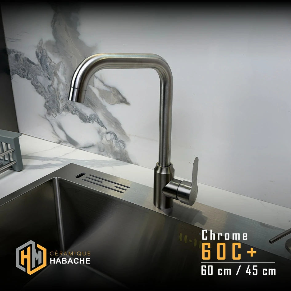 Evier cuisine SWISS_INOX 60  (60N+ noir- 60 C+ chrome) + robinet