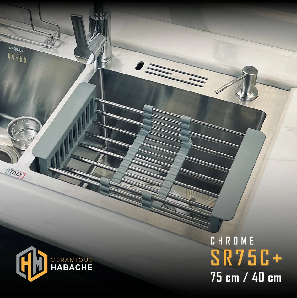 evier cuisine SWISS_INOX SR75C+ chrome en INOX 304 (75/40cm) + robinet 360