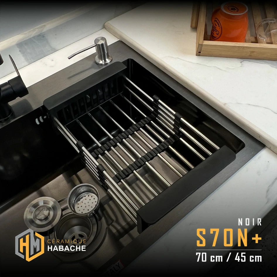 evier cuisine SWISS S70N+ NOIR en INOX 304 (70/45cm) + robinet 360