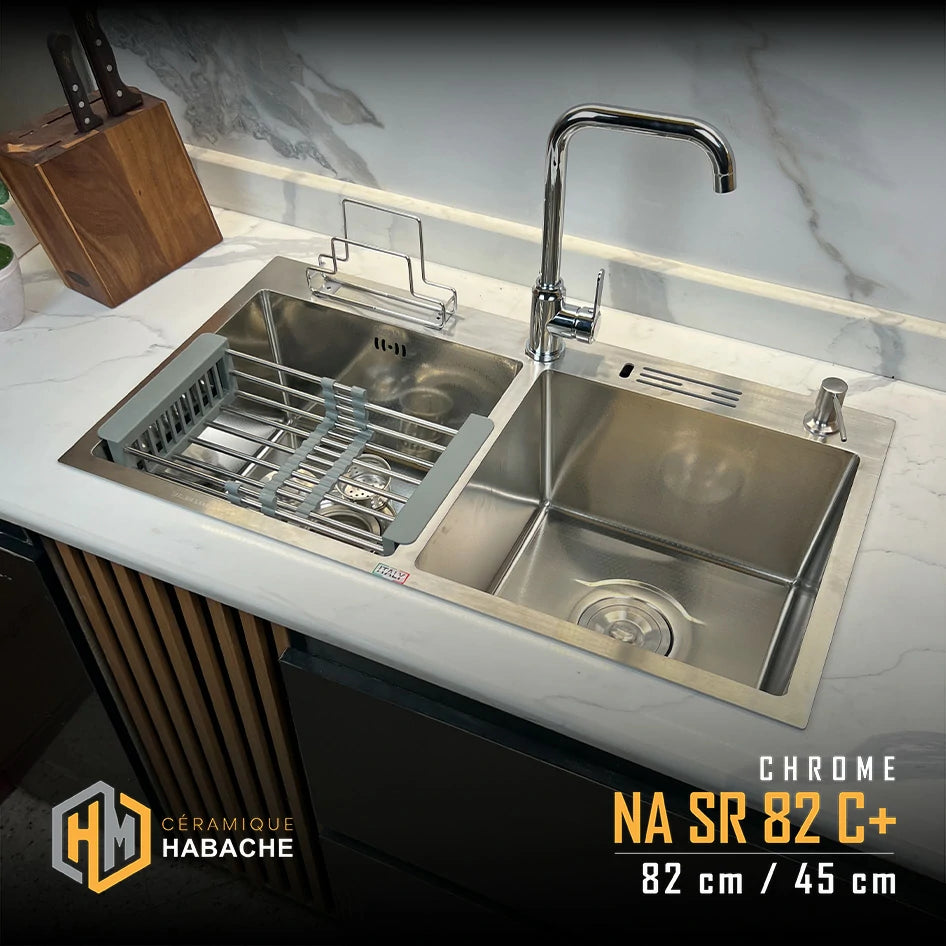 evier cuisine SWISS_INOX NASR82C+ chrome en INOX 304 (82/45cm) + robinet 360