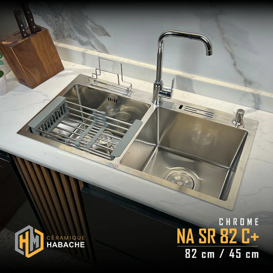 evier cuisine SWISS_INOX NASR82C+ chrome en INOX 304 (82/45cm) + robinet 360