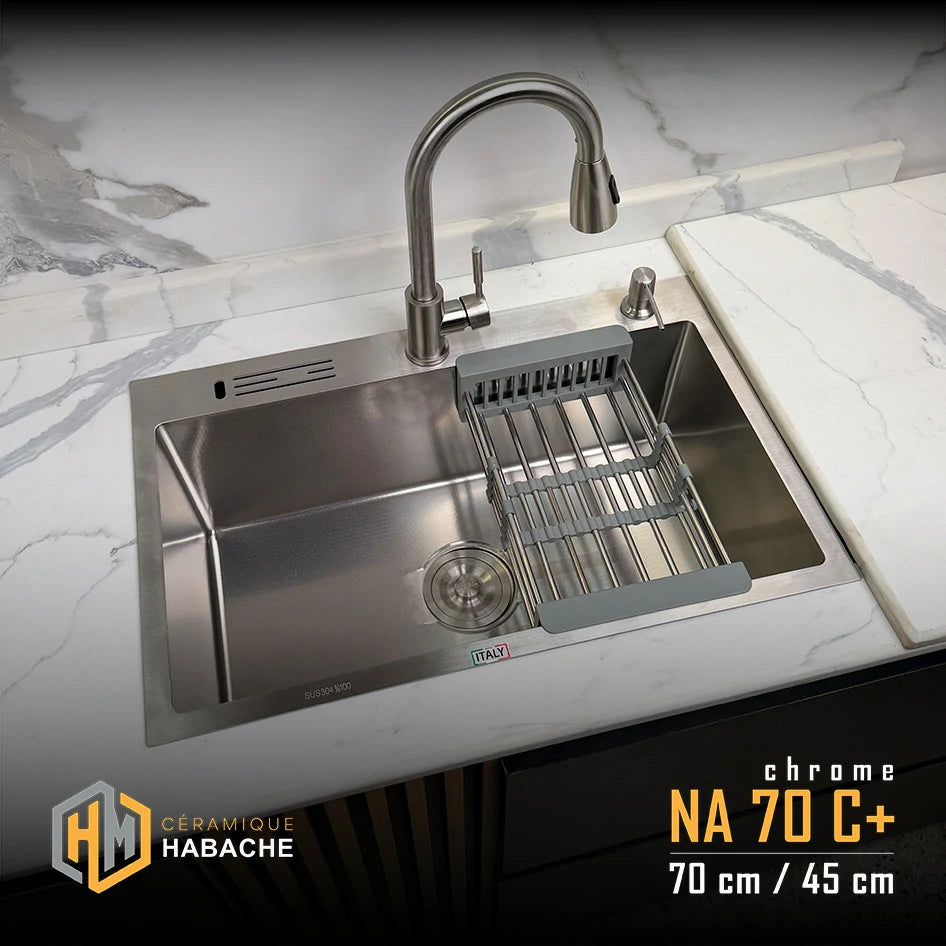 Évier de Cuisine SWISS INOX NA70N+ NOIR en INOX 304 (70/45cm) + robinet