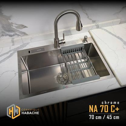 Évier de Cuisine SWISS INOX NA70N+ NOIR en INOX 304 (70/45cm) + robinet