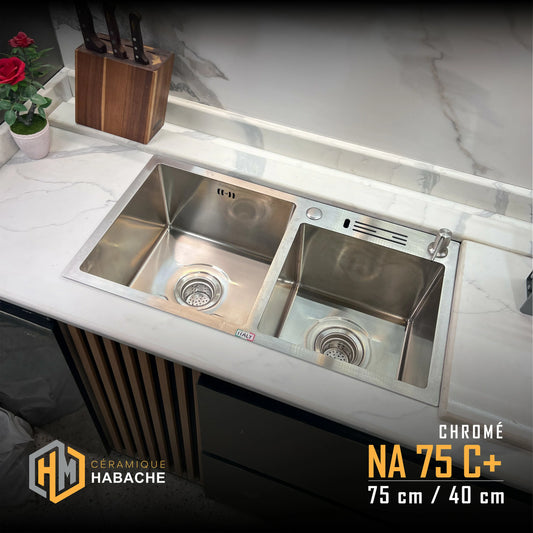 evier cuisine double bac SWISS-INOX NA75C+ 75/40 cm